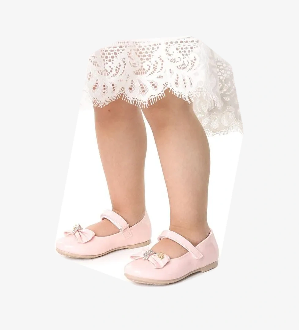 Cırtlı Fiyonklu Kız Çocuk Babet Ayakkabı Ege 201 Rugan