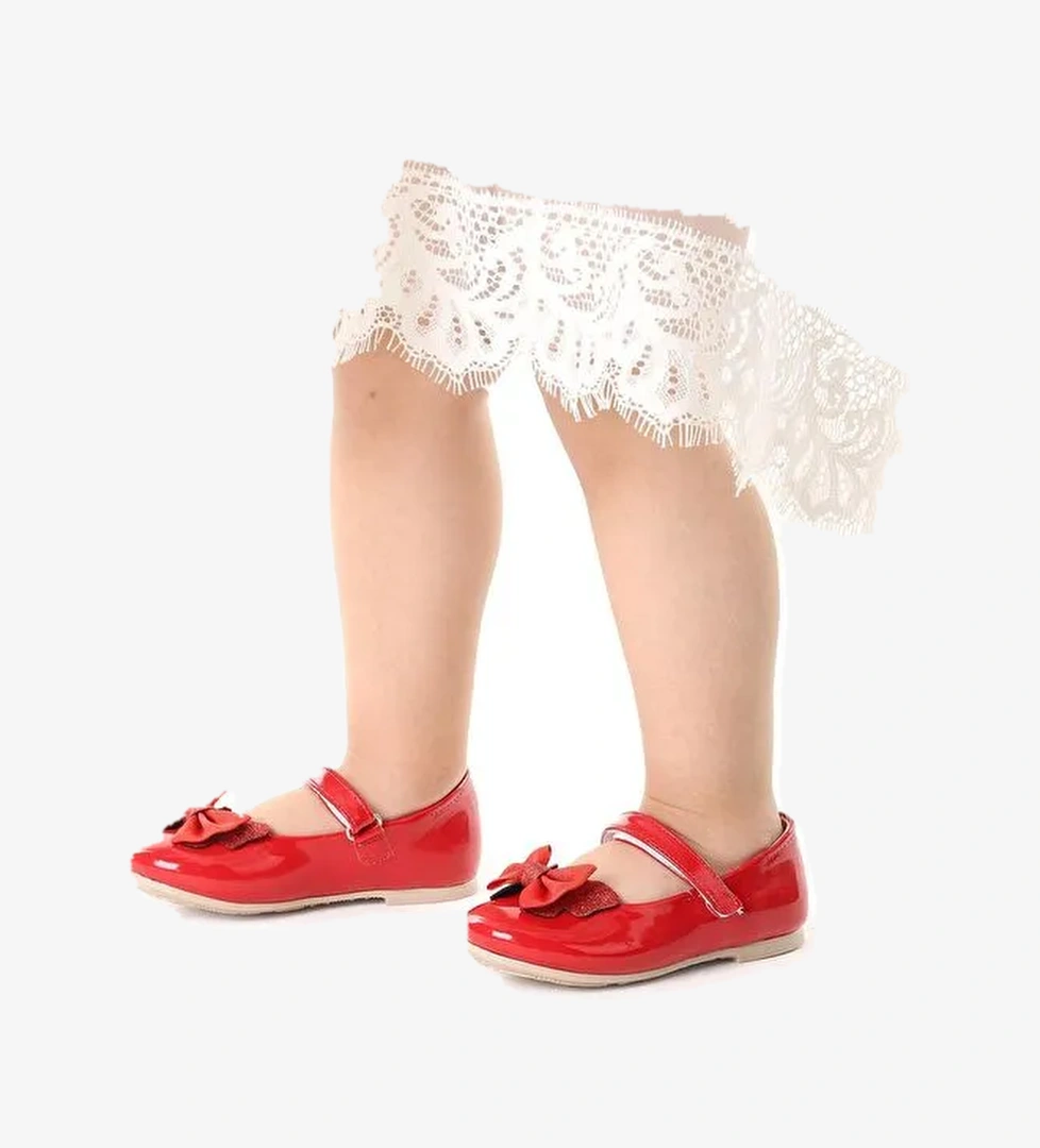 Taşlı Cırtlı Kız Çocuk Fiyonklu Babet Ayakkabı Ege 204 Rugan - Görsel 1