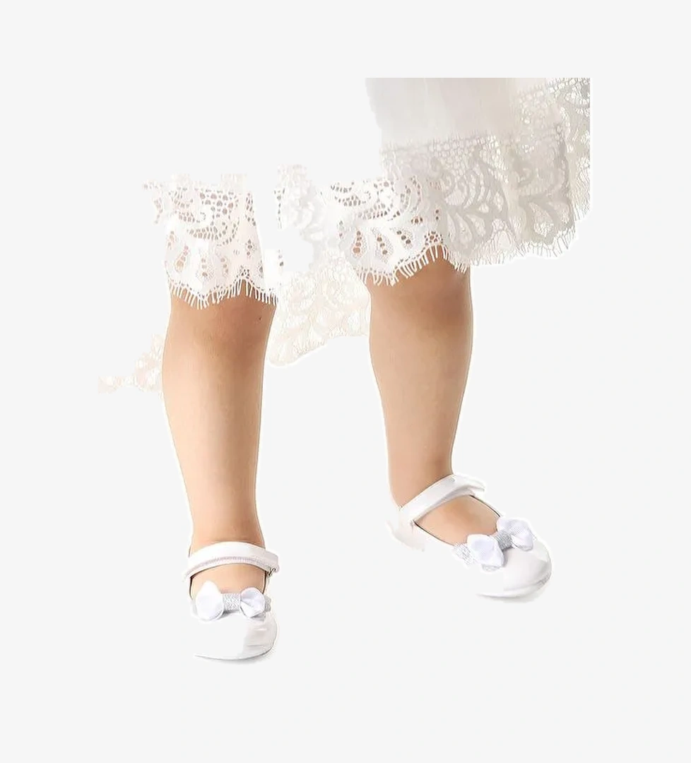 Taşlı Cırtlı Kız Çocuk Fiyonklu Babet Ayakkabı Ege 204 Rugan