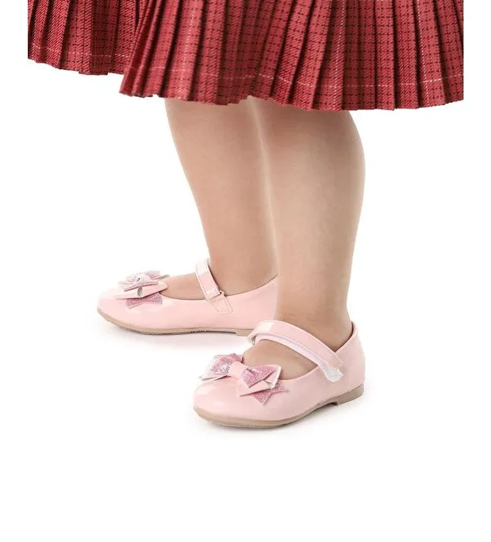 Cırtlı Kum Sim Fiyonklu Kız Çocuk Babet Ayakkabı Ege 202 Rugan