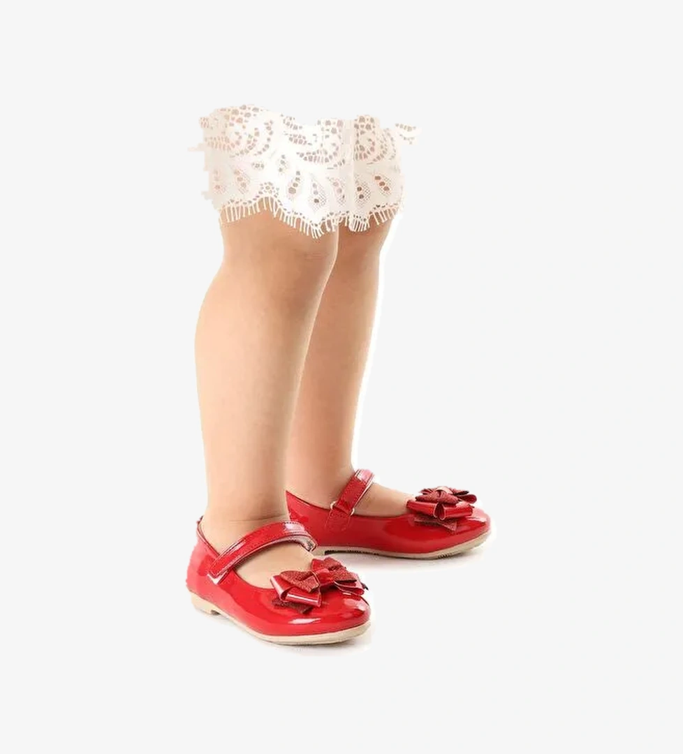 Kiko Kids Beyaz Kiko Kids Cirtli Sim Kum Fiyonklu Kız Çocuk Babet Ayakkabı Rugan