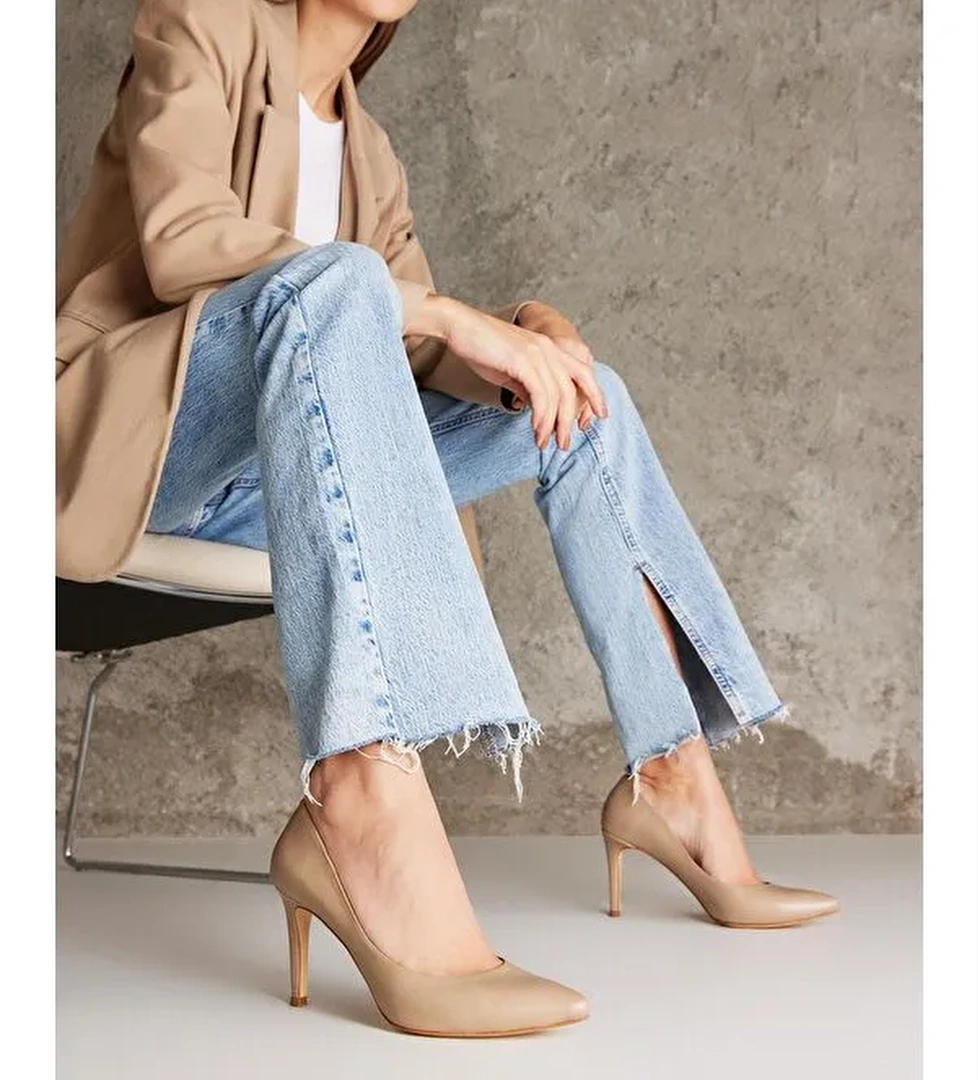 Kadın Hakiki Deri Topuklu Ayakkabı 1231003 4292 Bej - Görsel 1