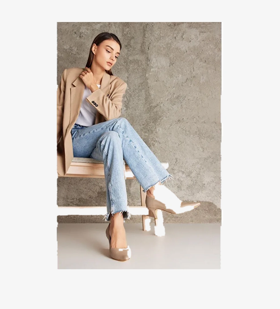 Kadın Hakiki Deri Topuklu Ayakkabı 1231003 324 Bej - Görsel 1