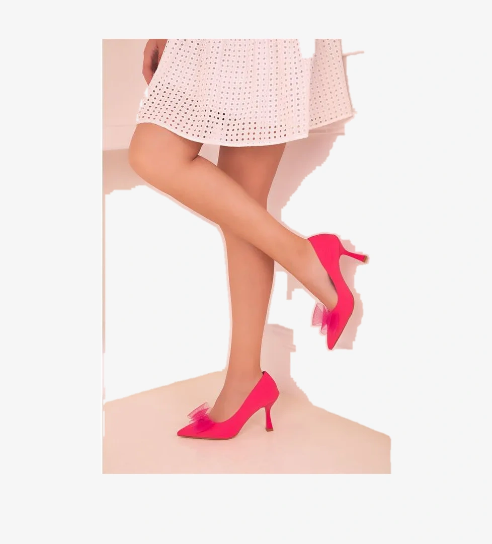 Saten Görünümlü Fiyonk Detaylı Kadın Stiletto - Görsel 1