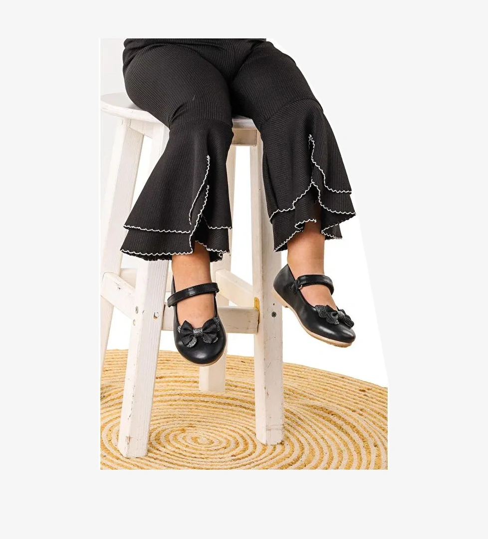 Taşlı Cırtlı Kız Çocuk Fiyonklu Babet Ayakkabı Ege 204 Cilt