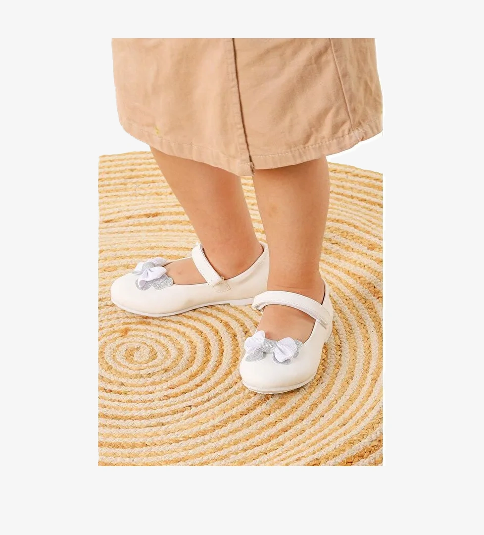 Taşlı Cırtlı Kız Çocuk Fiyonklu Babet Ayakkabı Ege 204 Cilt