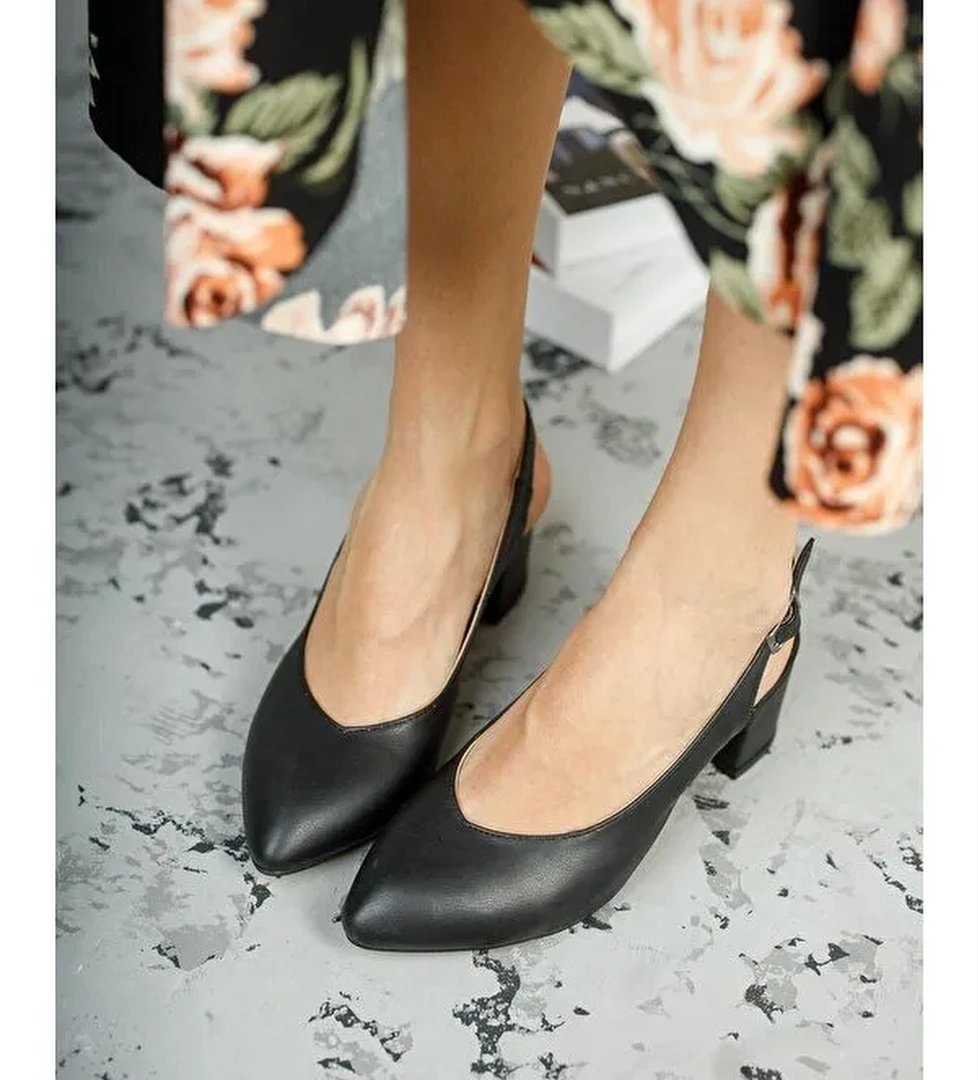 GZHW711 Kadın Arkası Açık Klasik Günlük Tarz Şık ve Rahat Topuklu Ayakkabı