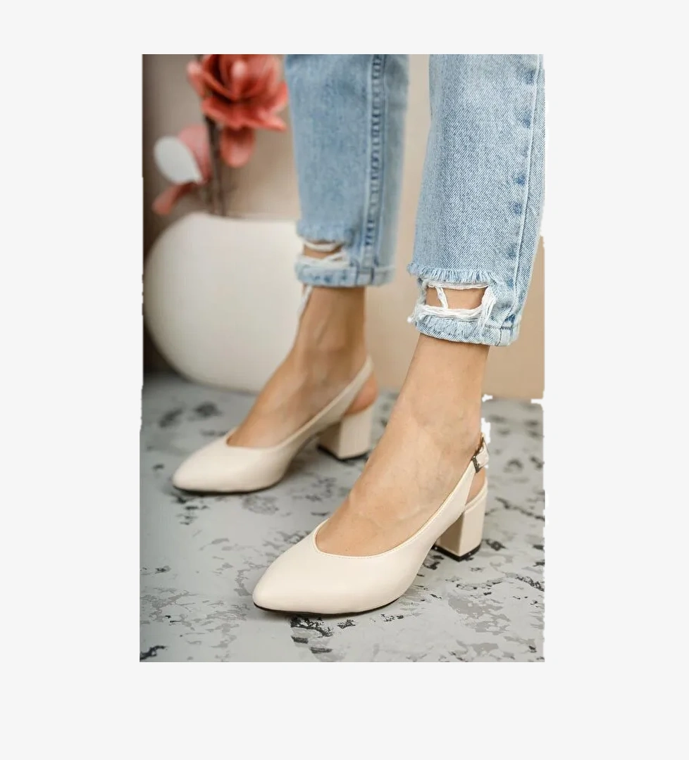 GZHW711 Kadın Arkası Açık Klasik Günlük Tarz Şık ve Rahat Topuklu Ayakkabı