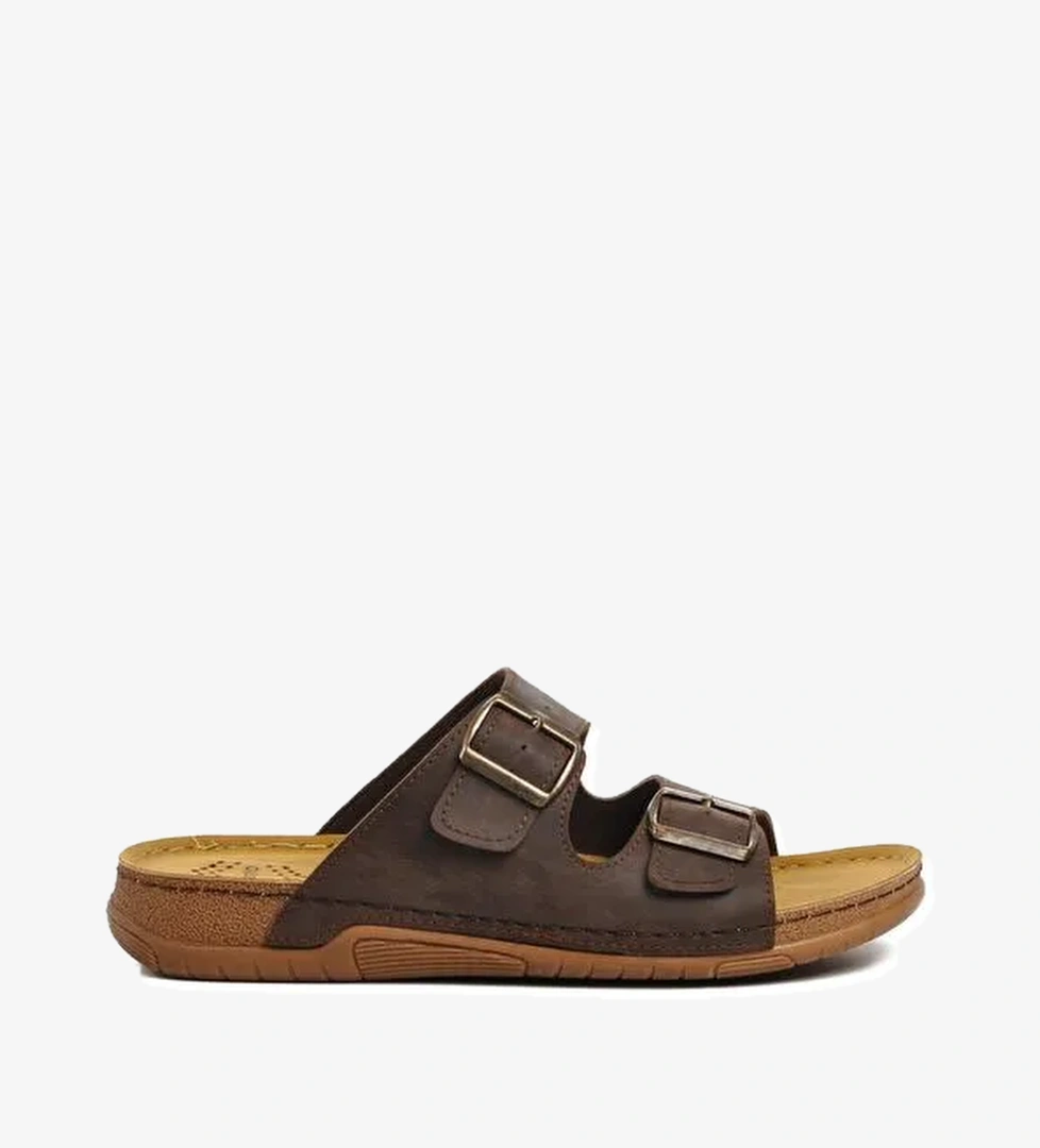 64.002 Kahve Çift Bantlı Erkek Terlik