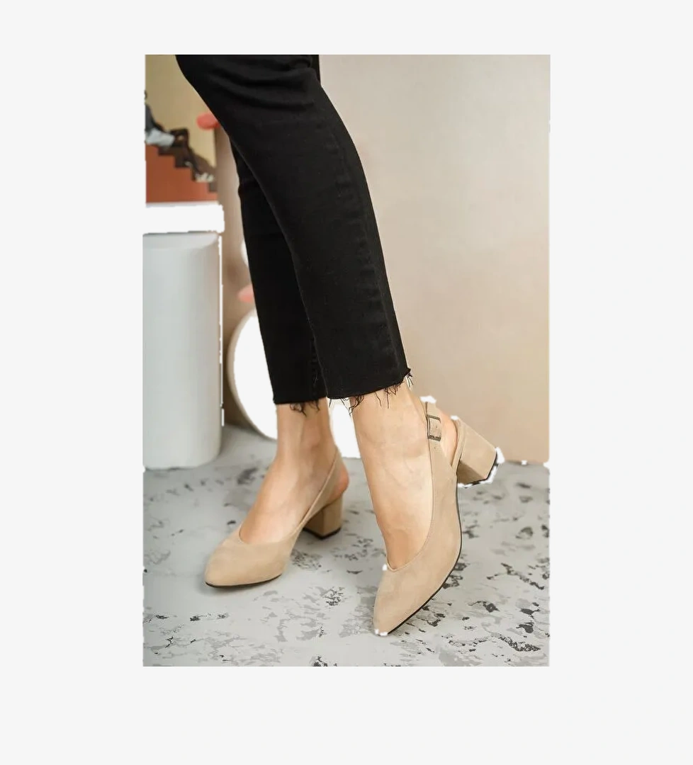 GZHW711 Kadın Arkası Açık Klasik Günlük Tarz Şık ve Rahat Topuklu Ayakkabı