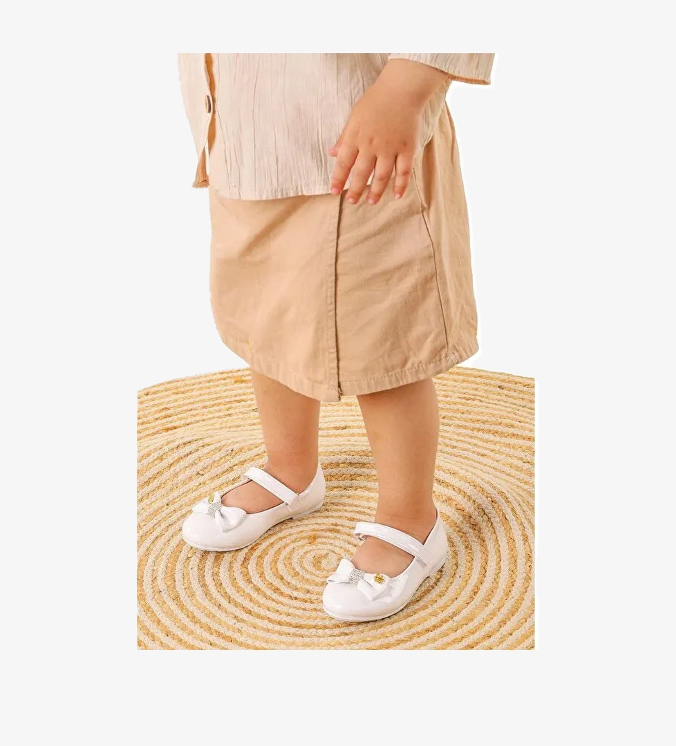 Cırtlı Fiyonklu Kız Çocuk Babet Ayakkabı Ege 201 Rugan