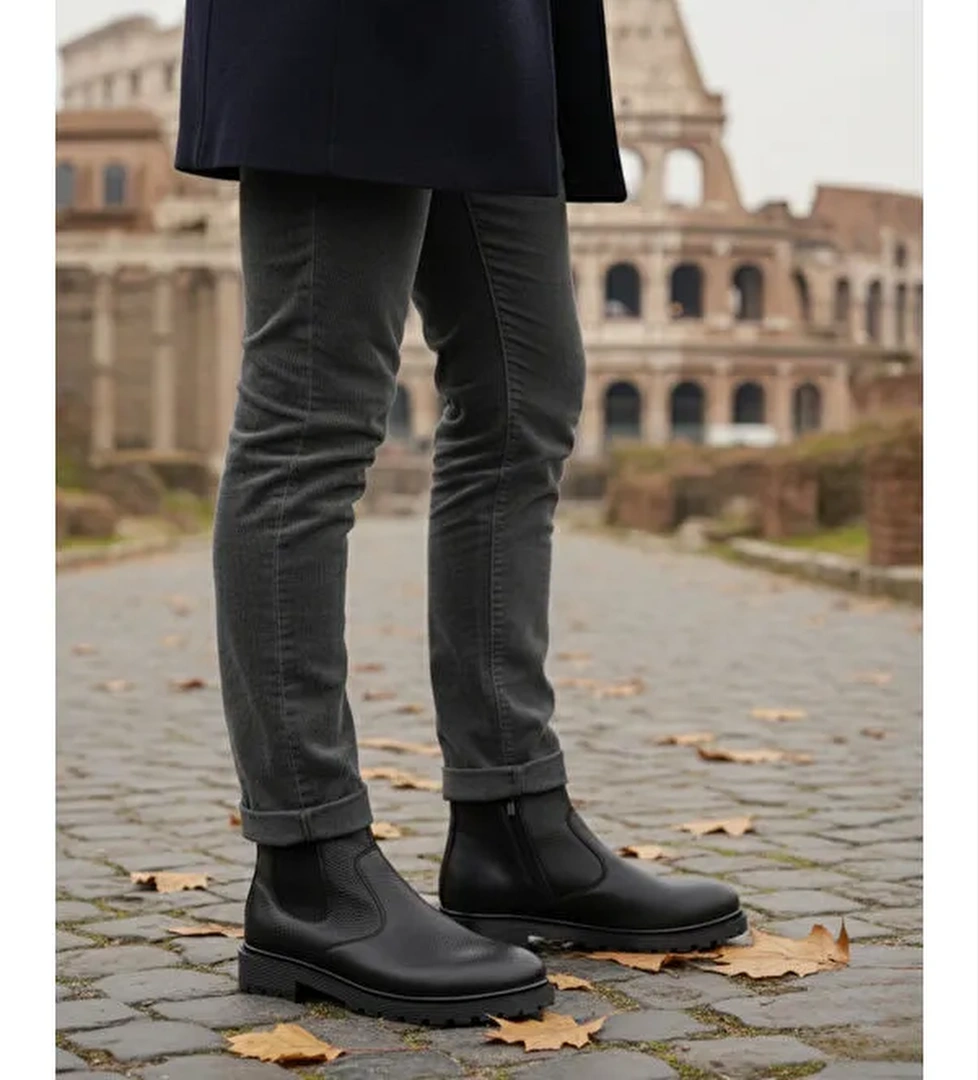 KELVİN Garantili Erkek Kışlık Kürklü Fermuarlı Chelsea Bot - Görsel 1