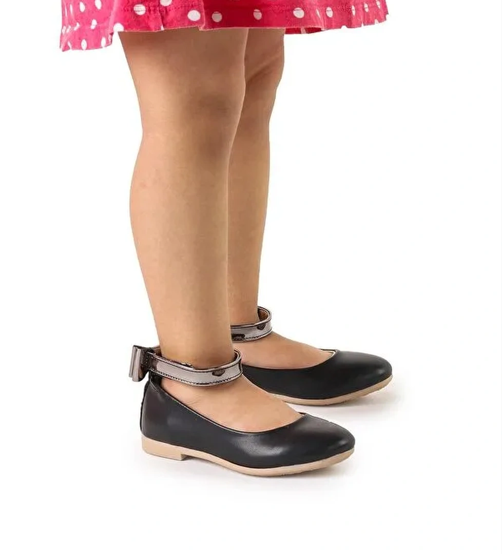 Cırtlı Kız Çocuk Fiyonklu Babet Ayakkabı Ege 205 Cilt Bilekten Bağlamalı