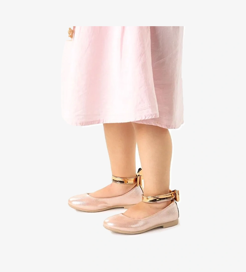 Cırtlı Kız Çocuk Fiyonklu Babet Ayakkabı Ege 205 Vakko Bilekten Bağlamalı