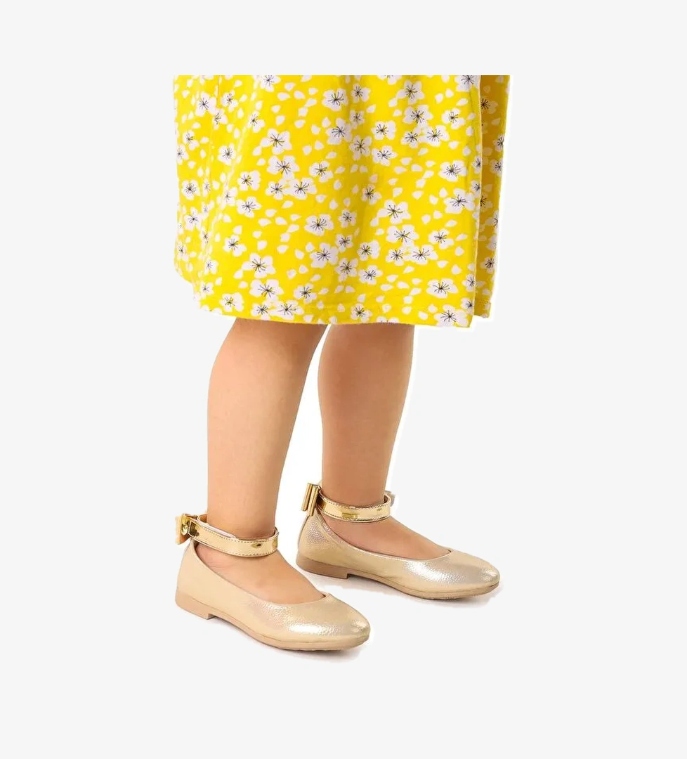 Cırtlı Kız Çocuk Fiyonklu Babet Ayakkabı Ege 205 Vakko Bilekten Bağlamalı - Görsel 1