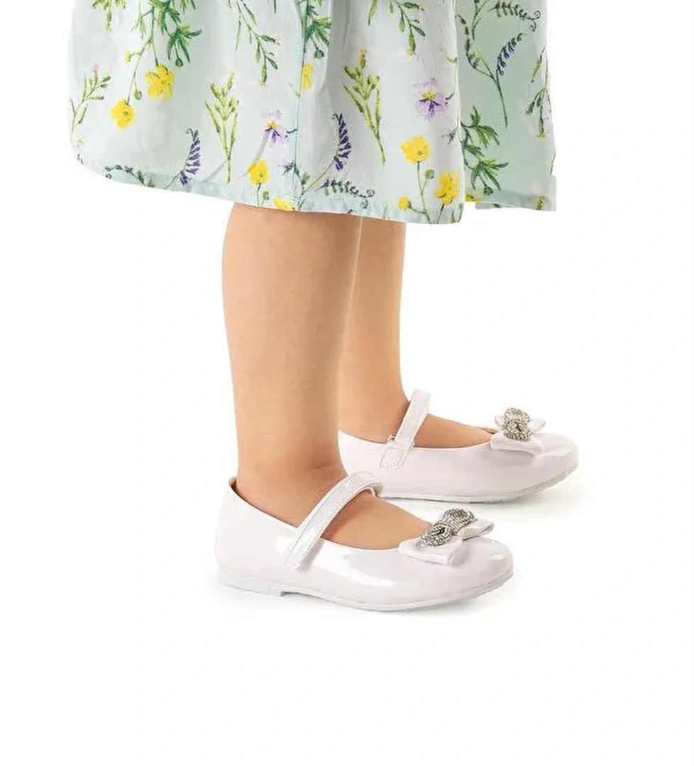 Bowtie Papyon Taşlı Cırtlı Kız Çocuk Babet Ayakkabı