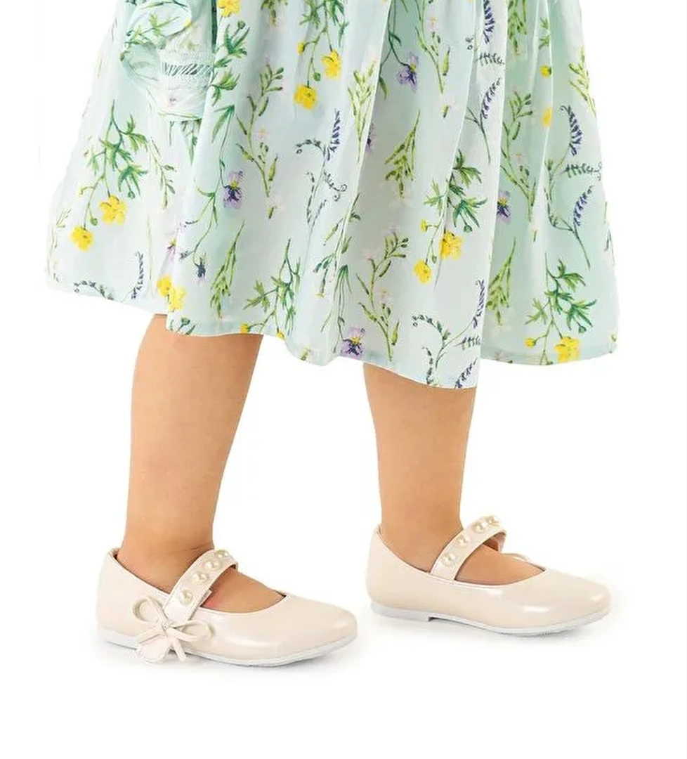 Bareti Cilt İncili Günlük Cırtlı Kız Çocuk Babet Ayakkabı