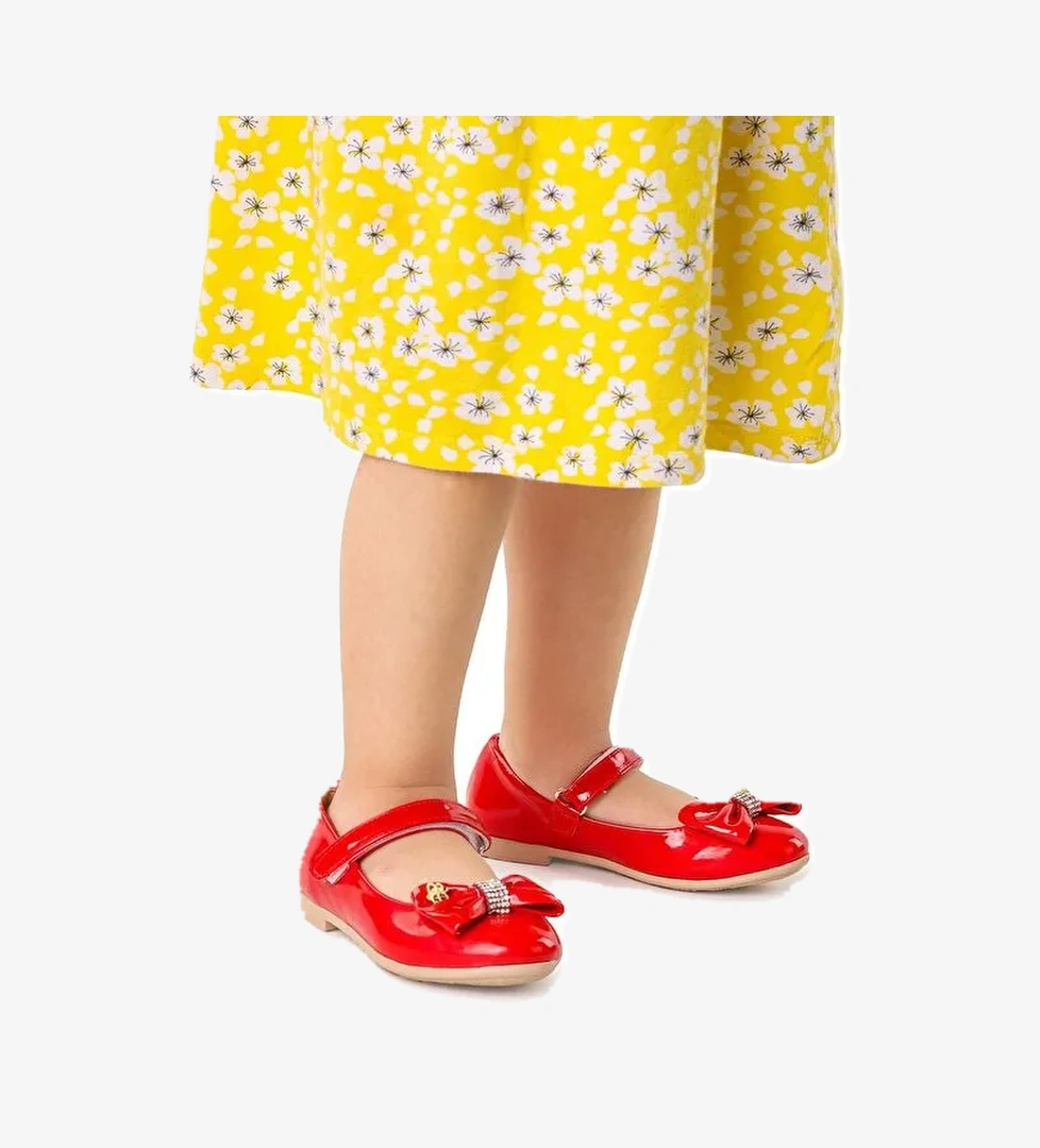 Cırtlı Fiyonklu Kız Çocuk Babet Ayakkabı Ege 201 Rugan