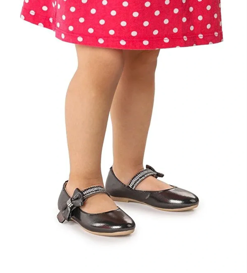 Cerry Vakko Cırtlı Kız Çocuk Taşlı Babet Ayakkabı