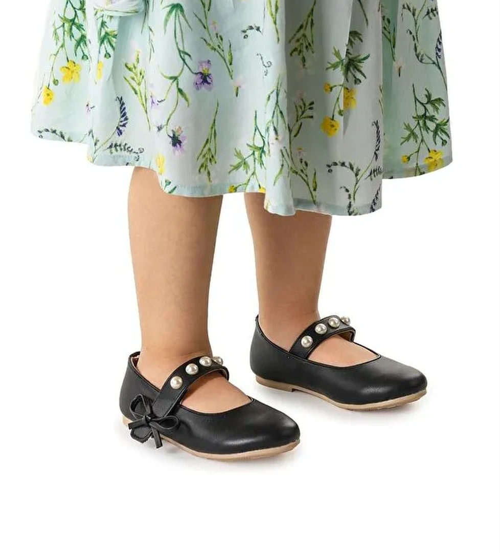 Bareti Cilt İncili Günlük Cırtlı Kız Çocuk Babet Ayakkabı - Görsel 1