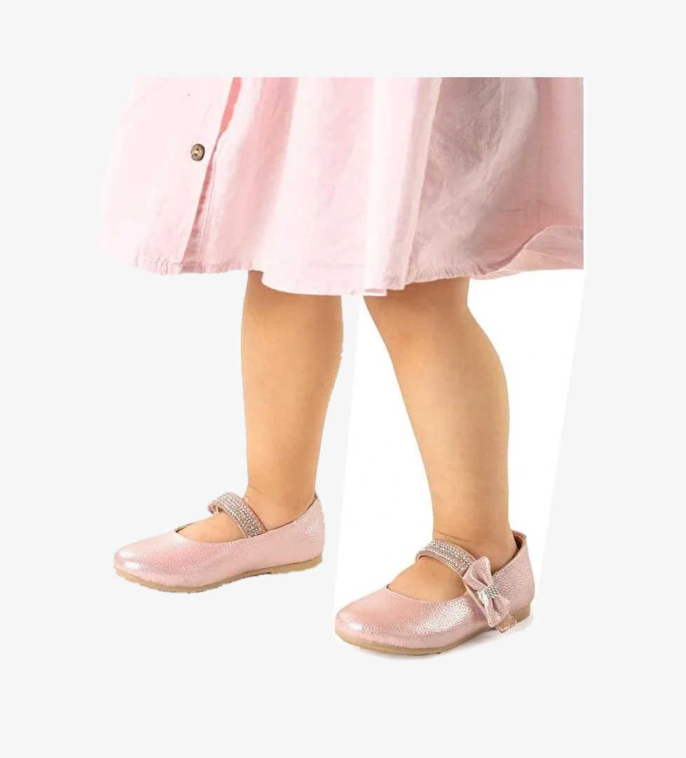 Cerry Vakko Cırtlı Kız Çocuk Taşlı Babet Ayakkabı