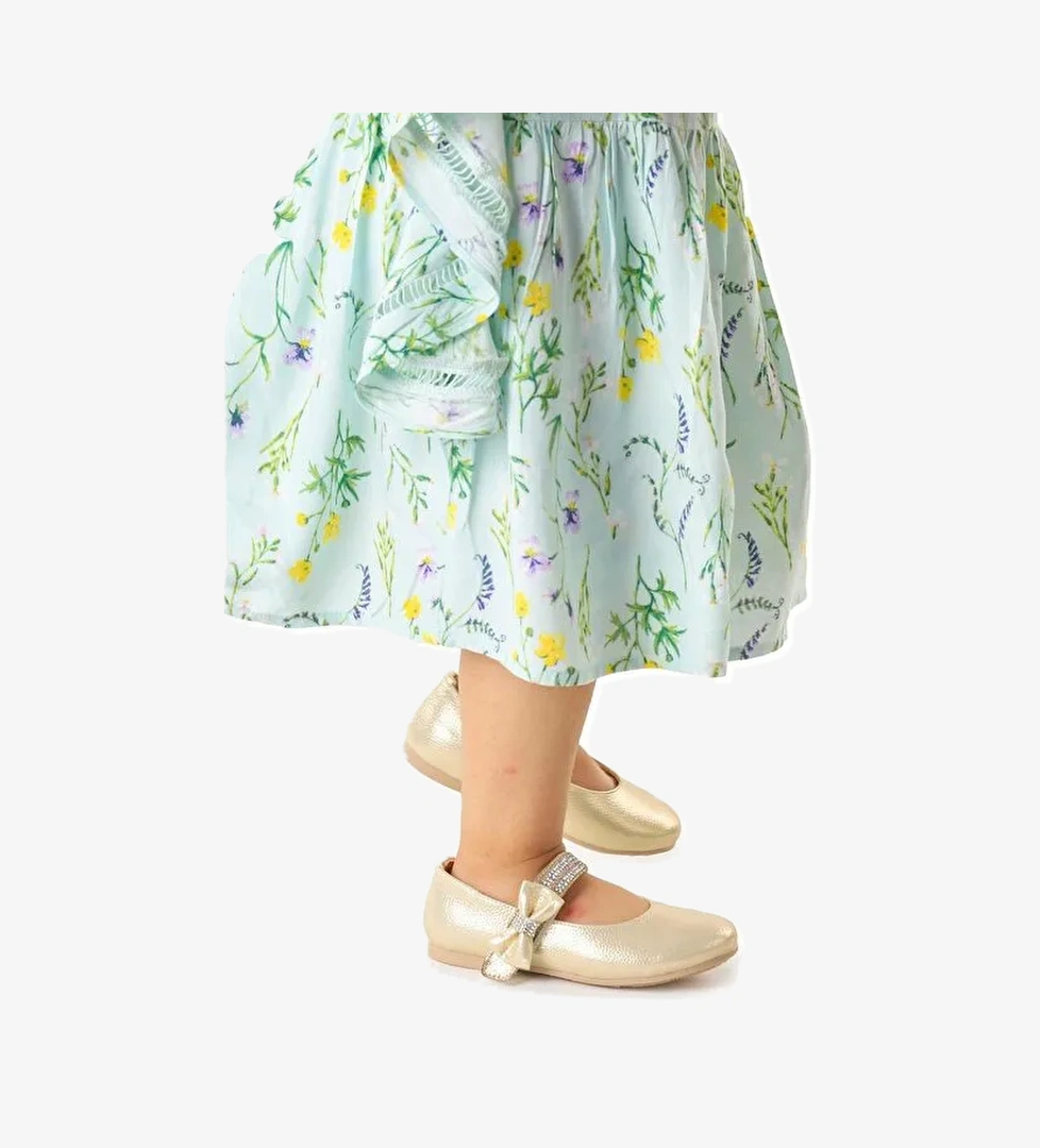 Bareti Vakko İncili Günlük Cırtlı Kız Çocuk Babet Ayakkabı - Görsel 1