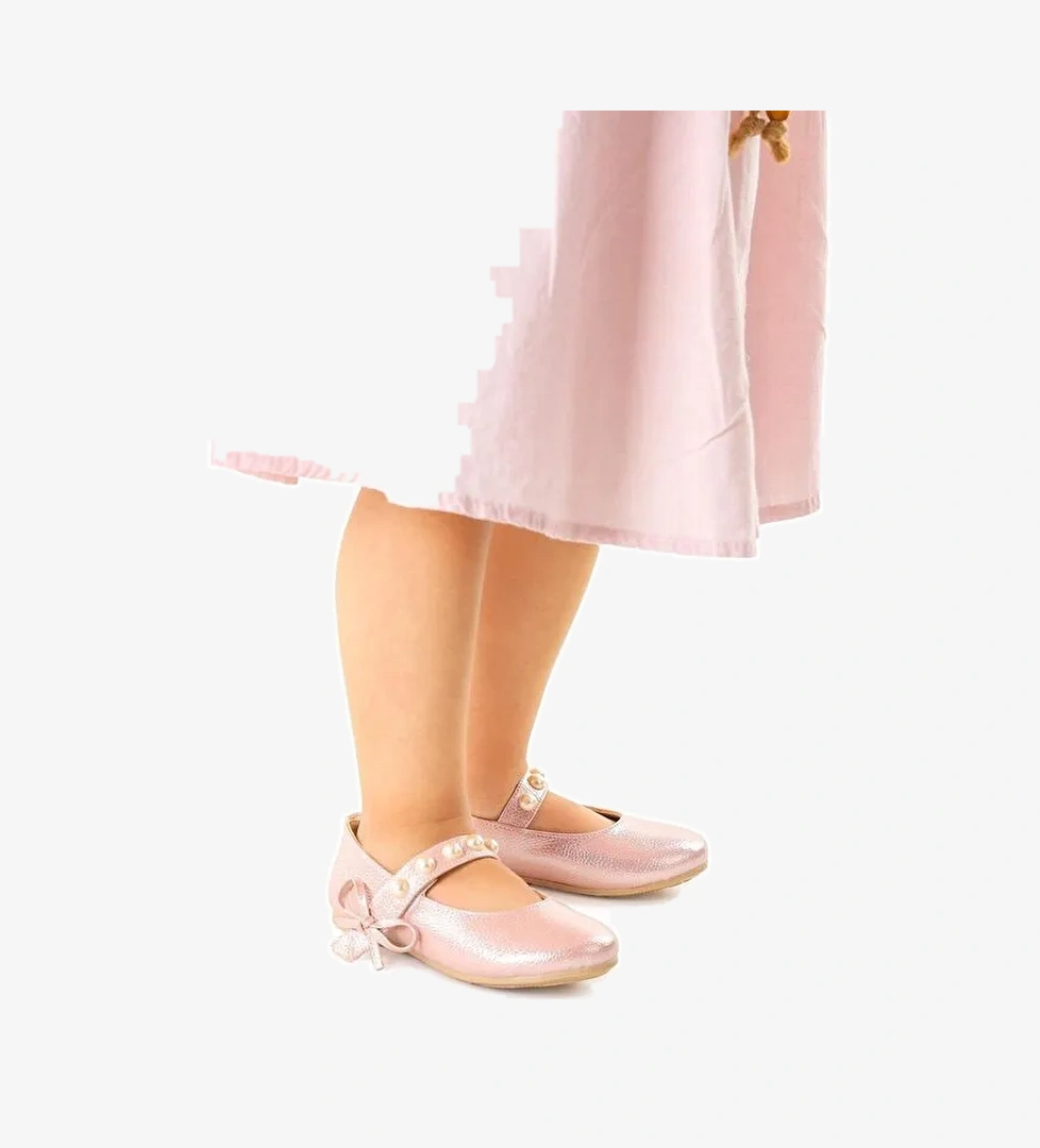 Bareti Vakko İncili Günlük Cırtlı Kız Çocuk Babet Ayakkabı