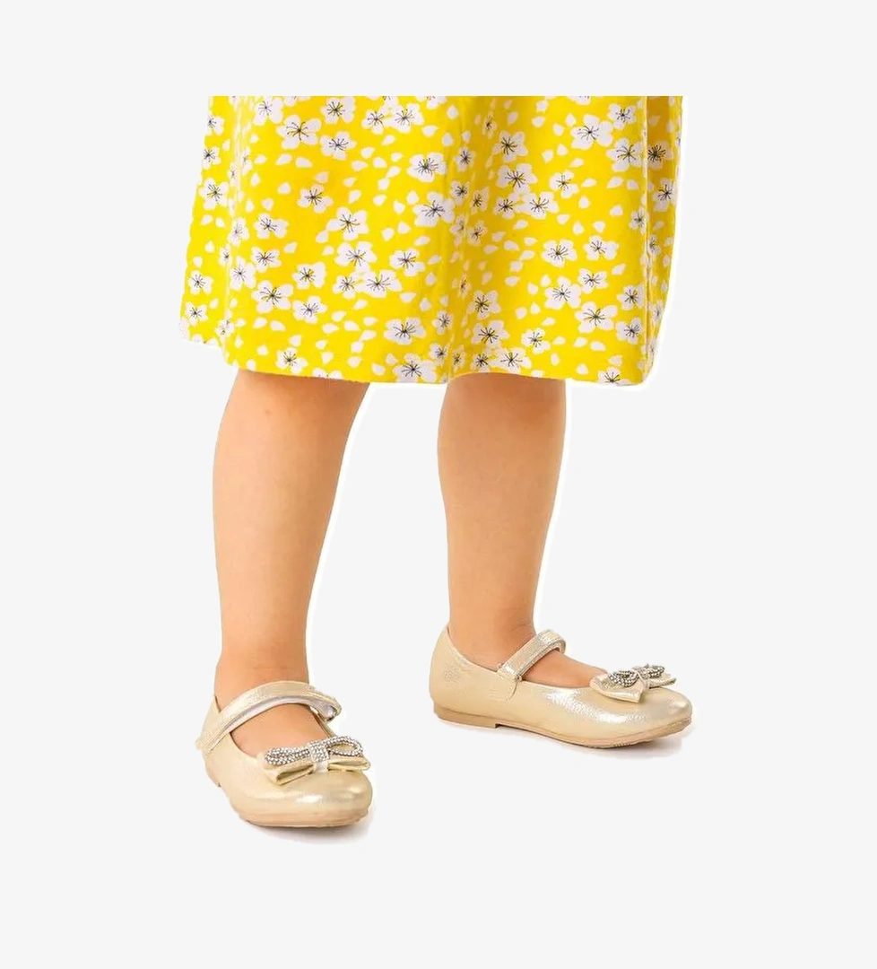 Bowtie Papyon Taşlı Cırtlı Kız Çocuk Babet Ayakkabı