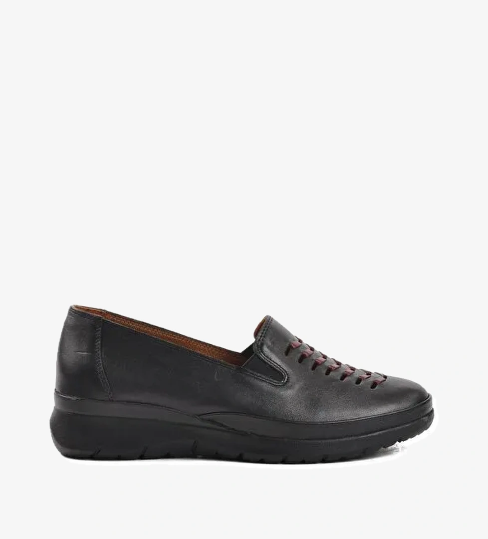 408 Siyah Hakiki Deri Kadın Günlük Ayakkabı