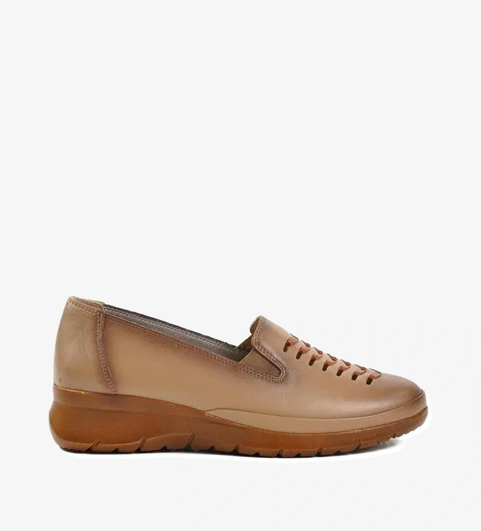 408 Krem Hakiki Deri Kadın Günlük Ayakkabı