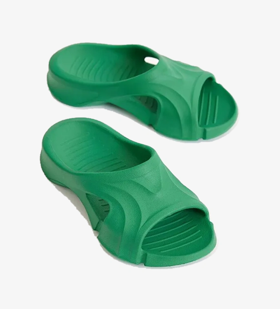 Unisex Çimen Yeşili Desenli Kalın Tabanlı Eva Terlik