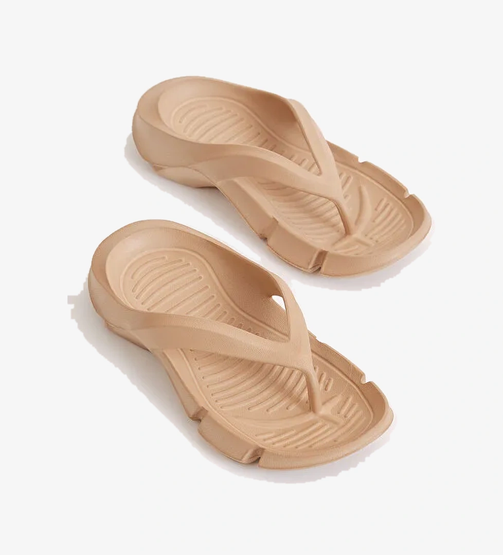 Kadın Krem Kalın Tabanlı Parmak Arası Eva Terlik - Görsel 1