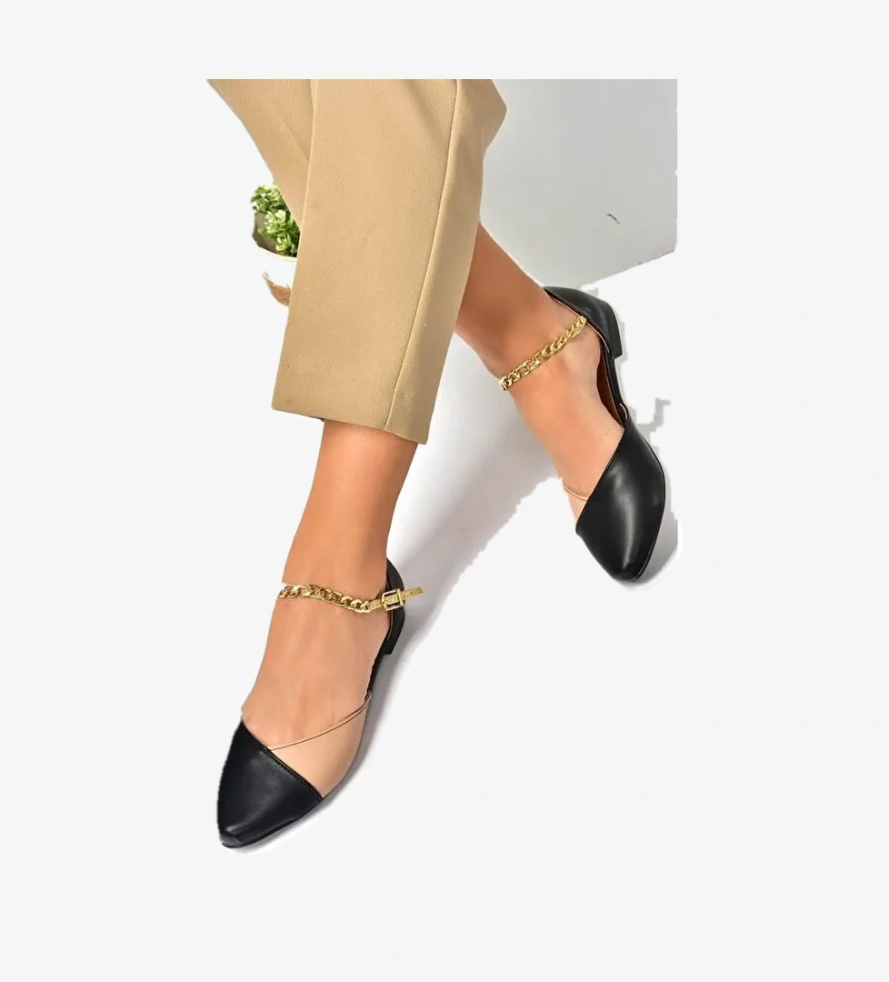 Fox Shoes Siyah Fox Shoes Taba Kadın Babet