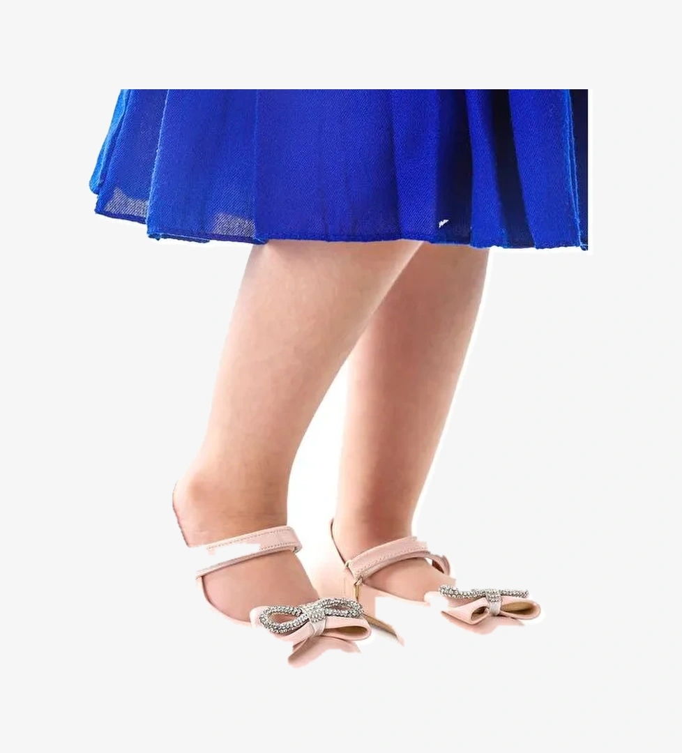 Bowtie Papyon Taşlı Cırtlı Kız Çocuk Babet Ayakkabı - Görsel 1