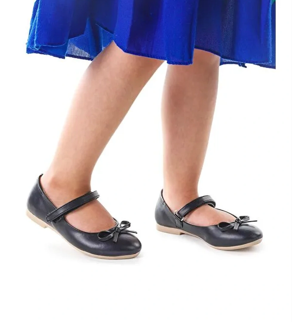 Barbe Cilt Fiyonklu Cırtlı Kız Çocuk Babet Ayakkabı