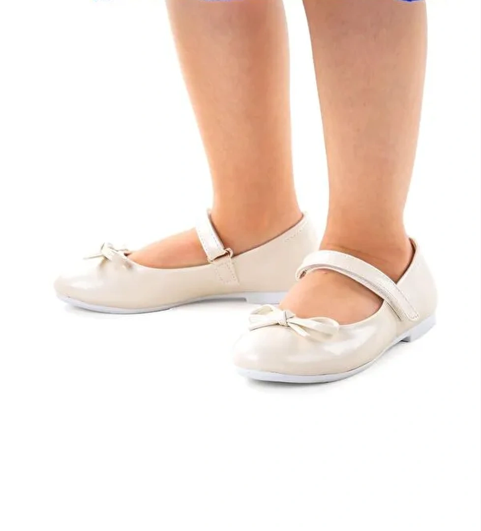 Barbe Cilt Fiyonklu Cırtlı Kız Çocuk Babet Ayakkabı