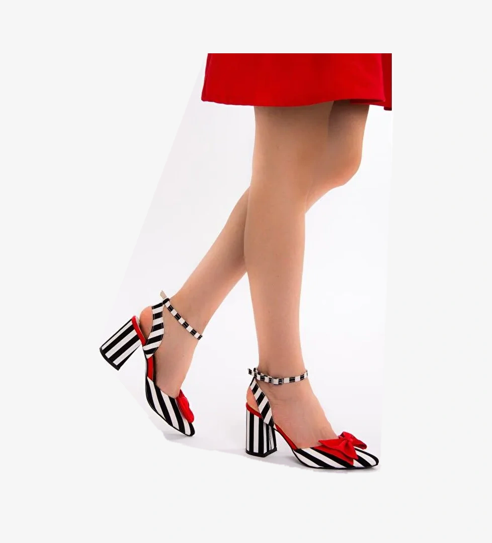 Siyah/Beyaz/Kırmızı Kadın Topuklu Ayakkabı D654070704 - Görsel 1