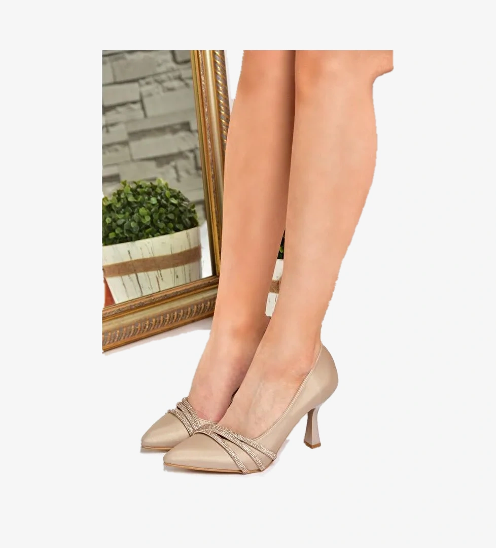 P246068504 Ten Kumaş İnce Topuklu Kadın Abiye Ayakkabı