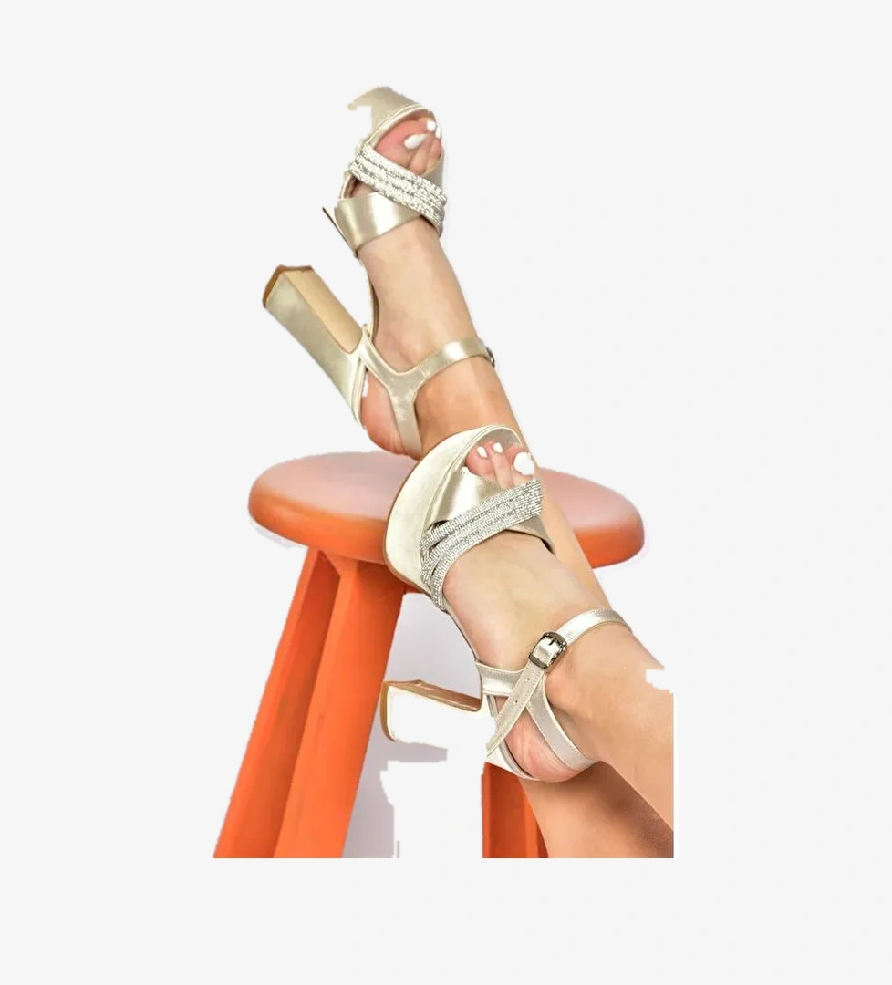 P246057504 Ten Kumaş Platform Topuklu Kadın Abiye Ayakkabı - Görsel 1