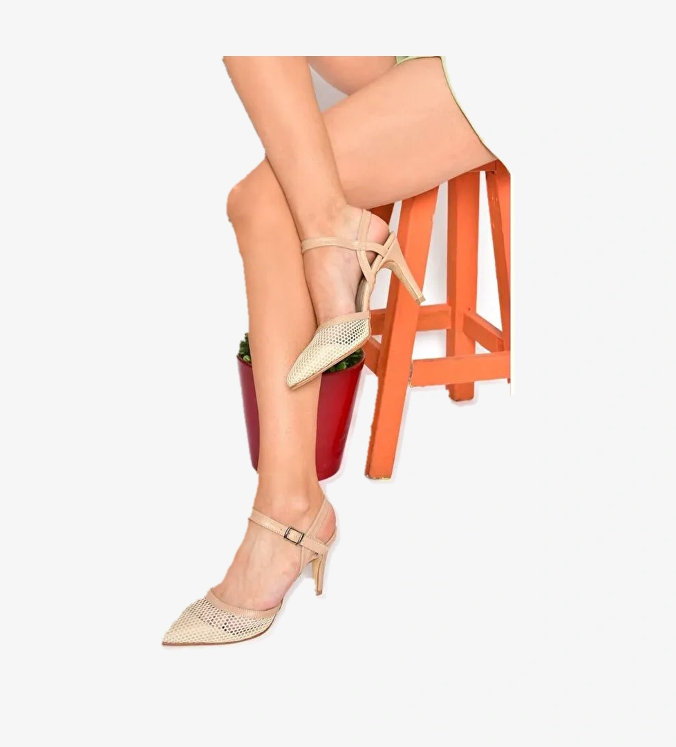 P372441315 Ten Kumaş Detaylı Topuklu Kadın Ayakkabı