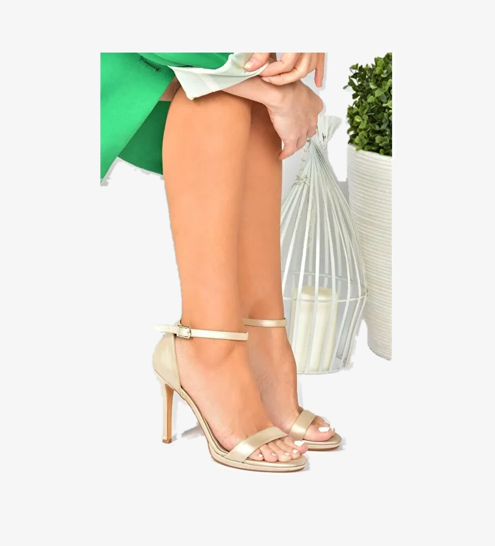 Ten Saten Kumaş İnce Bantlı Kadın Topuklu Abiye Ayakkabı M348072404