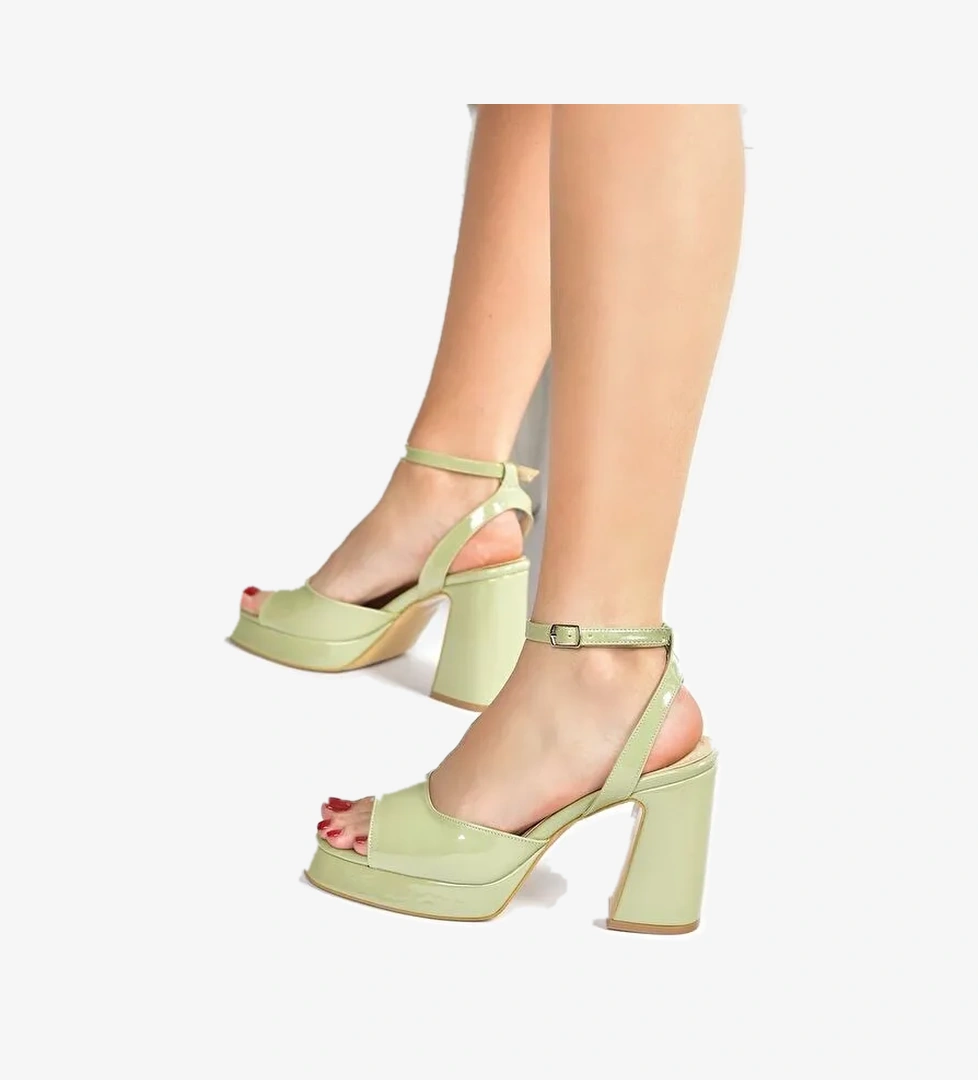 Yeşil Rugan Kalın Platform Topuklu Kadın Ayakkabı M570345608