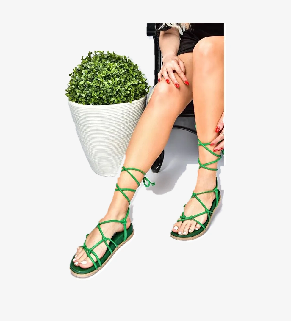 Yeşil Bağlama Detaylı Kadın Sandalet M705143909 - Görsel 1