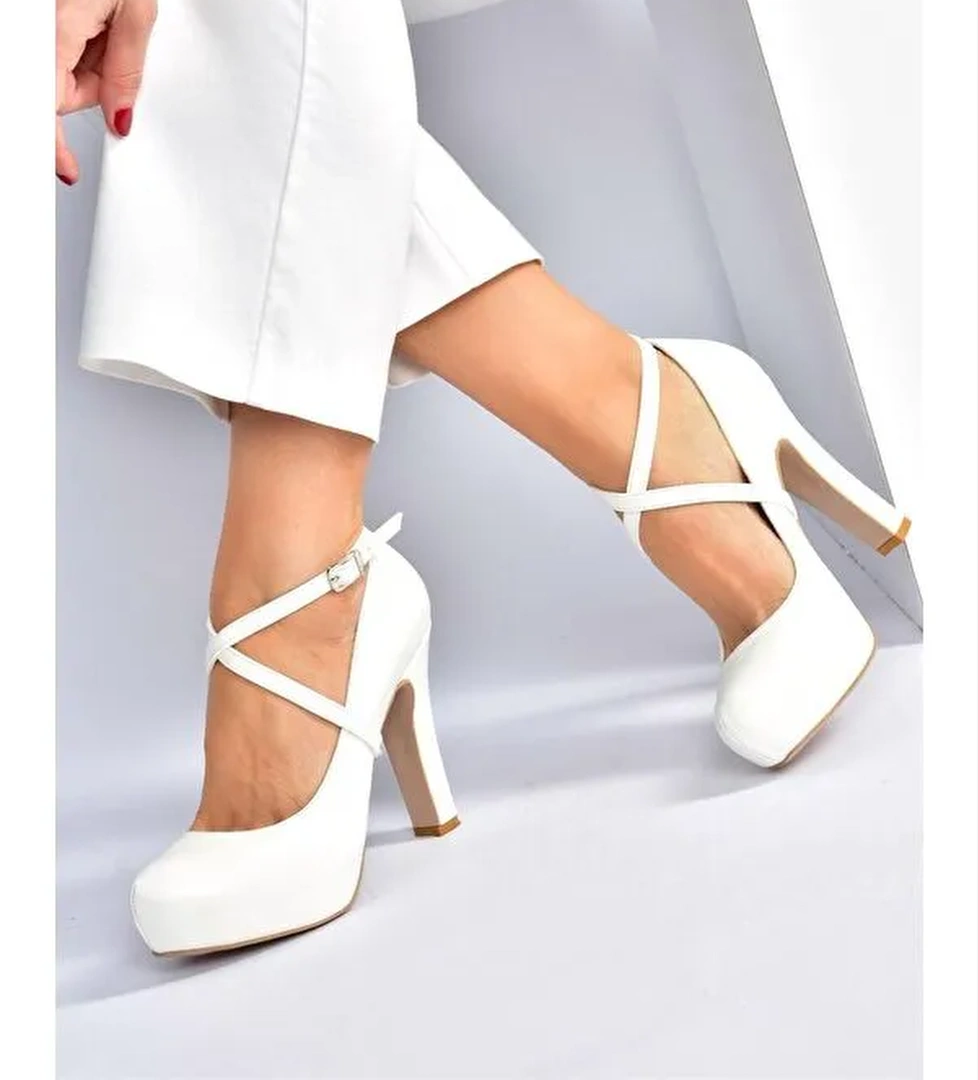 Beyaz Platform Topuklu Kadın Abiye Ayakkabı M348007609
