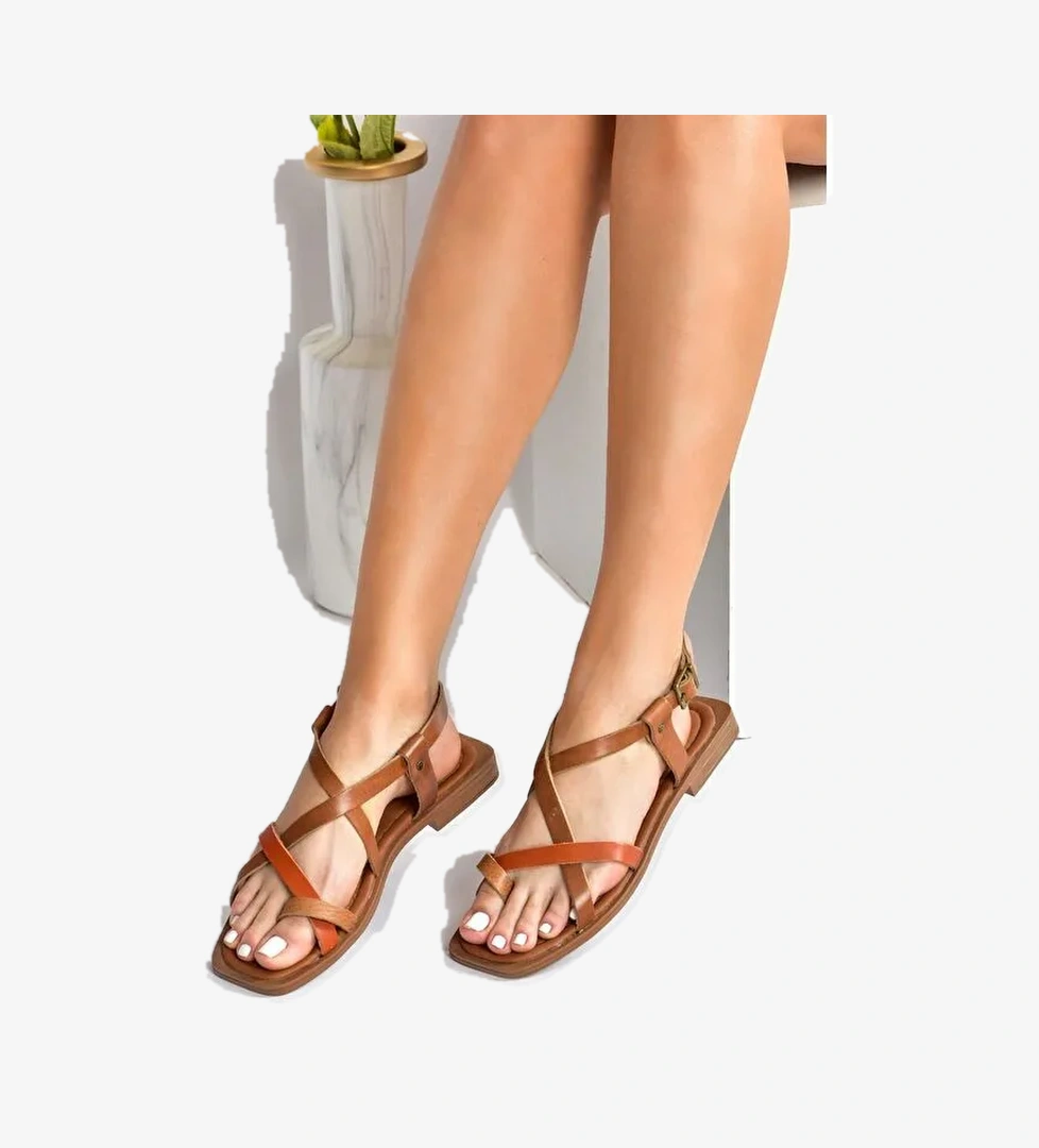 Taba/Turuncu Hakiki Deri Parmak Arası Kadın Sandalet M291841203