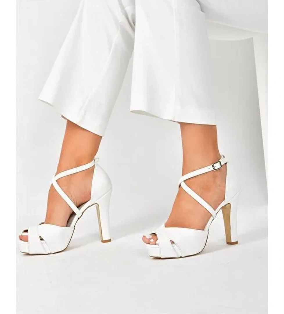 Beyaz Platform Kalın Topuklu Kadın Ayakkabı M348010209