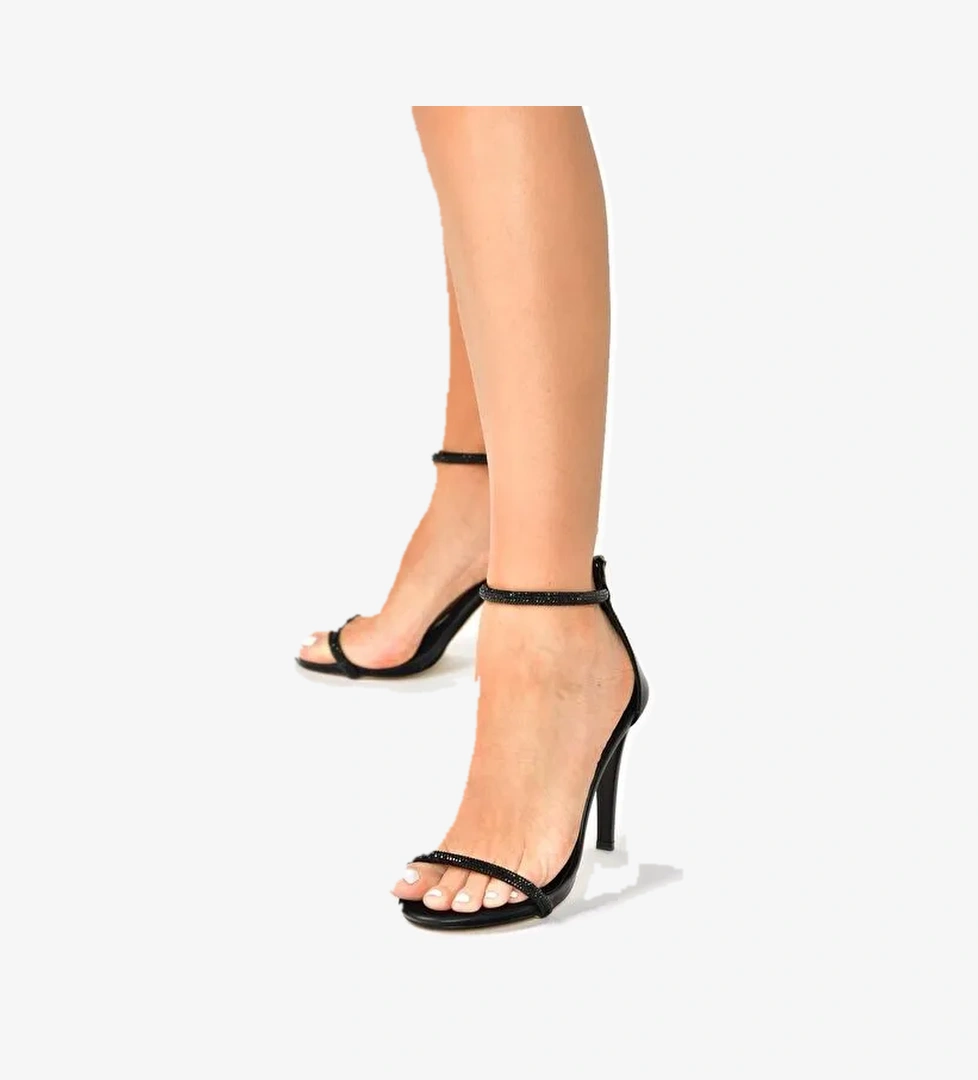 Siyah Tek Bant Taşlı Kadın Abiye Ayakkabı M251800009