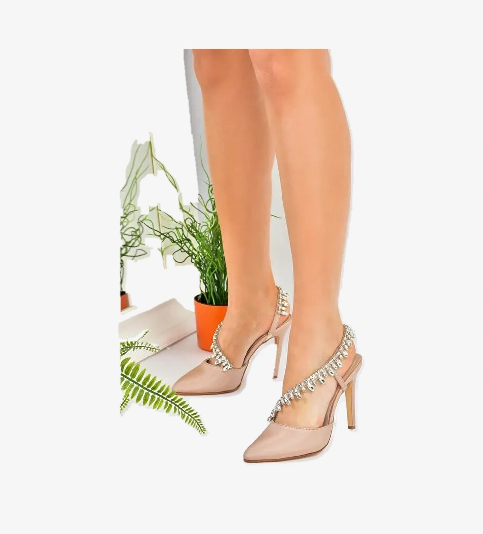 Ten Saten Kumaş Taşlı Kadın Abiye Ayakkabı M246062704 - Görsel 1