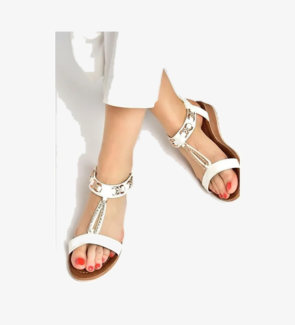 Beyaz Taş Detaylı Günlük Kadın Sandalet M258312209