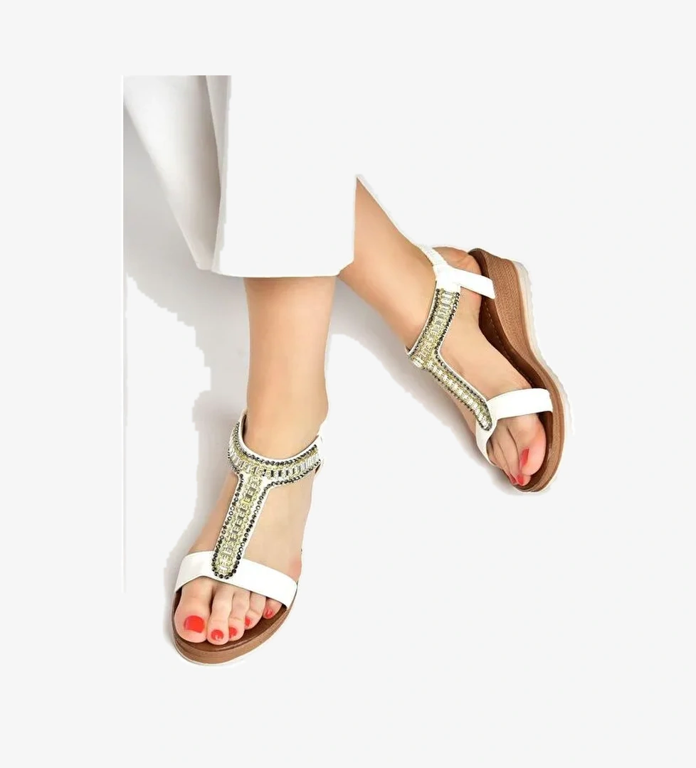 Beyaz Taşlı Günlük Kadın Sandalet M258311009 - Görsel 1